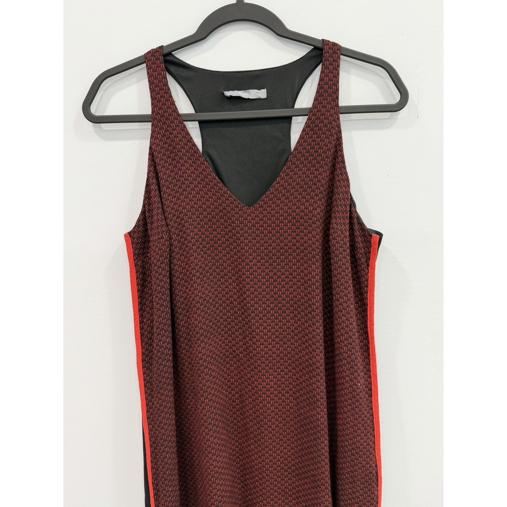 Octavia Large Red Black Sleeveless V-Neck Shift Dress Colorblock Side Trim - Picture 3 of 9